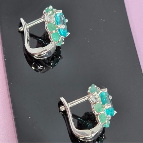 925 Sterling Silver Jewelry Set with Natural Apatite & Emerald - Picture 5 of 11